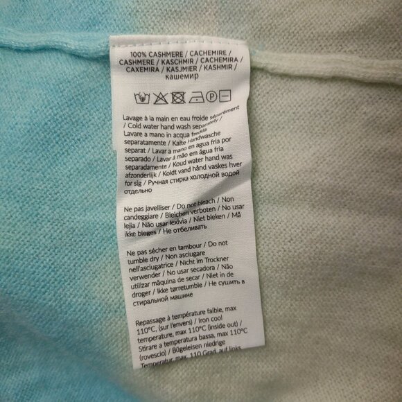 Notshy blue green white tie dye 100% Cashmere V-Neck pullover sweater Large - Picture 7 of 7